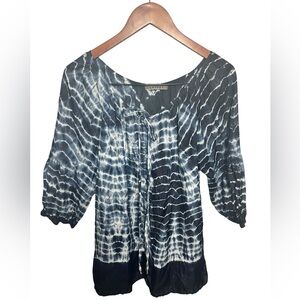 Velvet Navy and White Tie-Dye Blouse 100% Silk Small P
